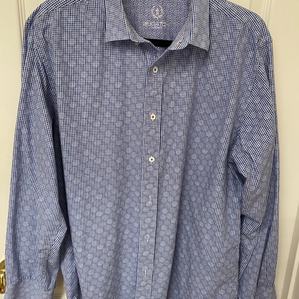 Bugatchi Como Blue & White Micro-Check Dress Shirt